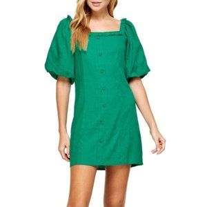 ONE ONE SIX LACE TRIMMED LINEN DRESS IN EMERALD